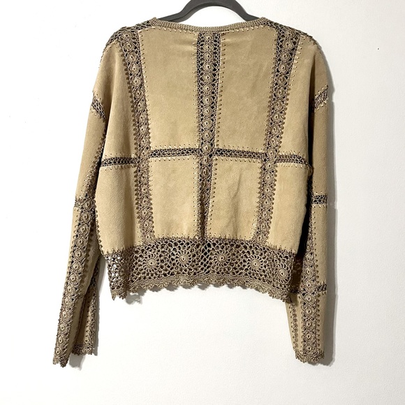 Vintage Overland Tan Suede Leather Lace Embroidered Leather Jacket Women’s Sz 12 - Picture 2 of 10